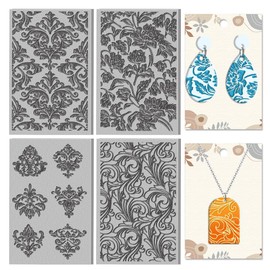 CHGCRAFT 4 Sheets Artistic Pattern Polymer Clay Texture Sheet Geometric Retro Pattern Rubber Clay Texture Mat for Polymer Making Earrings Jewelry DIY Crafts 4 × 2.6 in