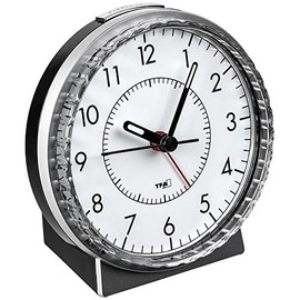 TFA Dostmann Analogue Alarm Clock, 60.1010, Silent Movement, Extra Loud Alarm with Bell Sound, Backlight, Silver/Black, (L) 107 x (W) 78 x (H) 110 mm