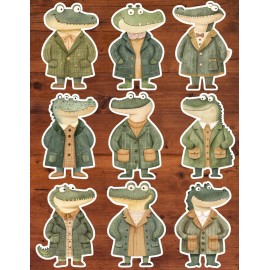 Handmade Crocodile in Coat Die Cut Vinyl Stickers Set Scrapbooking Laptop Waterbottle