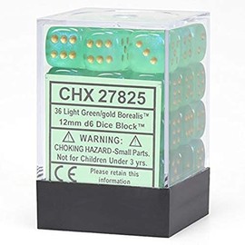 Dice Block with 36 d6 Borealis Light Green w/gold