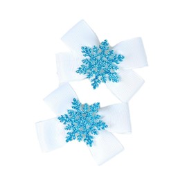Christmas Snowflakes Hair Bow Clips Snowflakes Bowknot Hair Pin Christmas Hair Bow Clips BHC06 (2 Pcs-Set A)