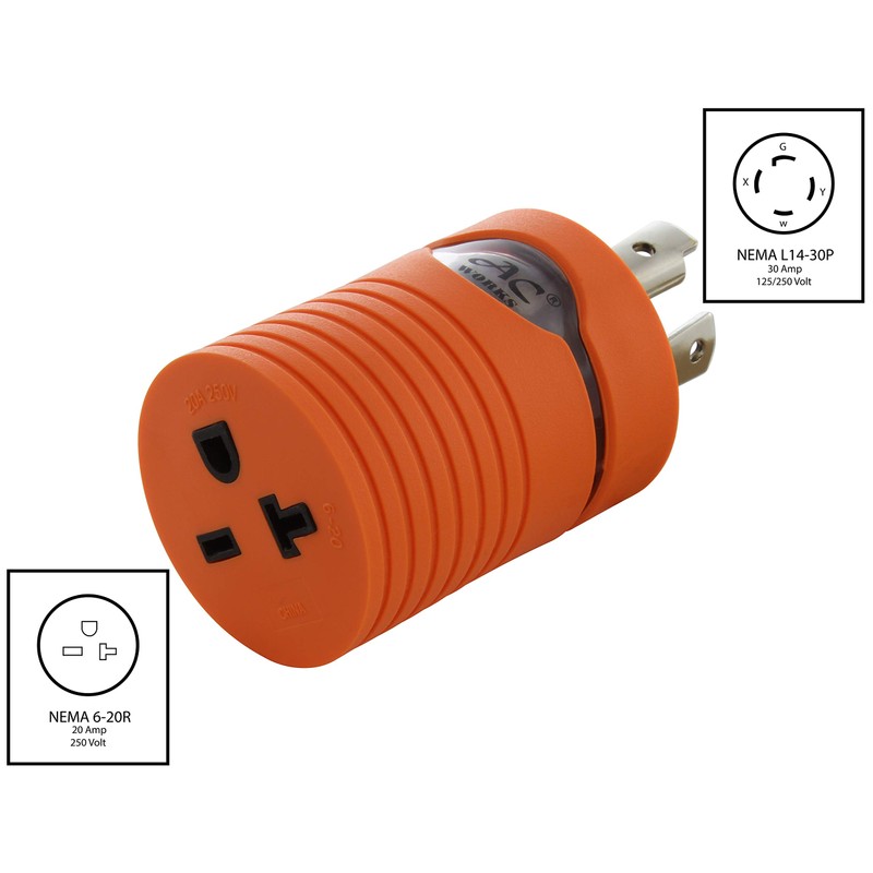 AC WORKS L14-30P 30Amp 4-Prong Locking Plug to NEMA 6-20R