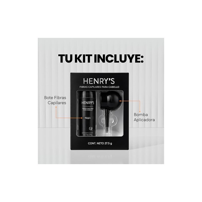 Henrys Kit Fibras Capilares Negro 27.5g con Aplicador, Disimula Áreas