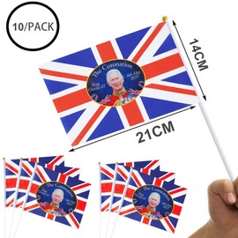 10Pcs Small Union Jack Flags on Sticks for King Charles III Union Jack Coronation Souvenir Flag,Handheld Mini Flag UK Great Britain Flag King Flag Decoration for Coronation Street Parties,Royal Events