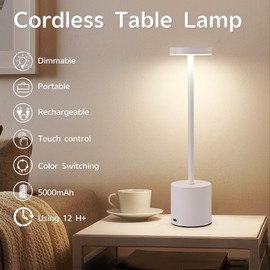 XIH Cordless Table Lamp Set of 2, 5000mAh Rechargeable Battery Powered LED Table Light, Portable Touch Dimming Outdoor Table Lamps,3 Color Light for Restaurant,Patio,Bedroom,Camping,Cofee (White)