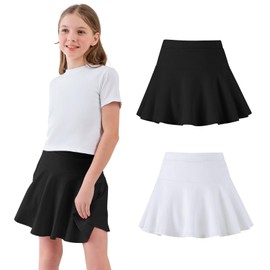 NARPLO 2 Pack Little Girls Tennis Skirt Skorts Built in Shorts Toddler Flowy Athletic Skirts Skorts for Girls with Pockets Black/White