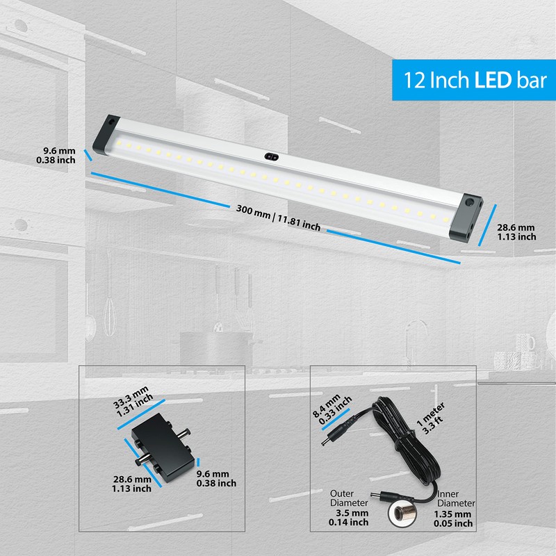 EShine 12 inch LED Dimmable Under Cabinet Lighting Strip with