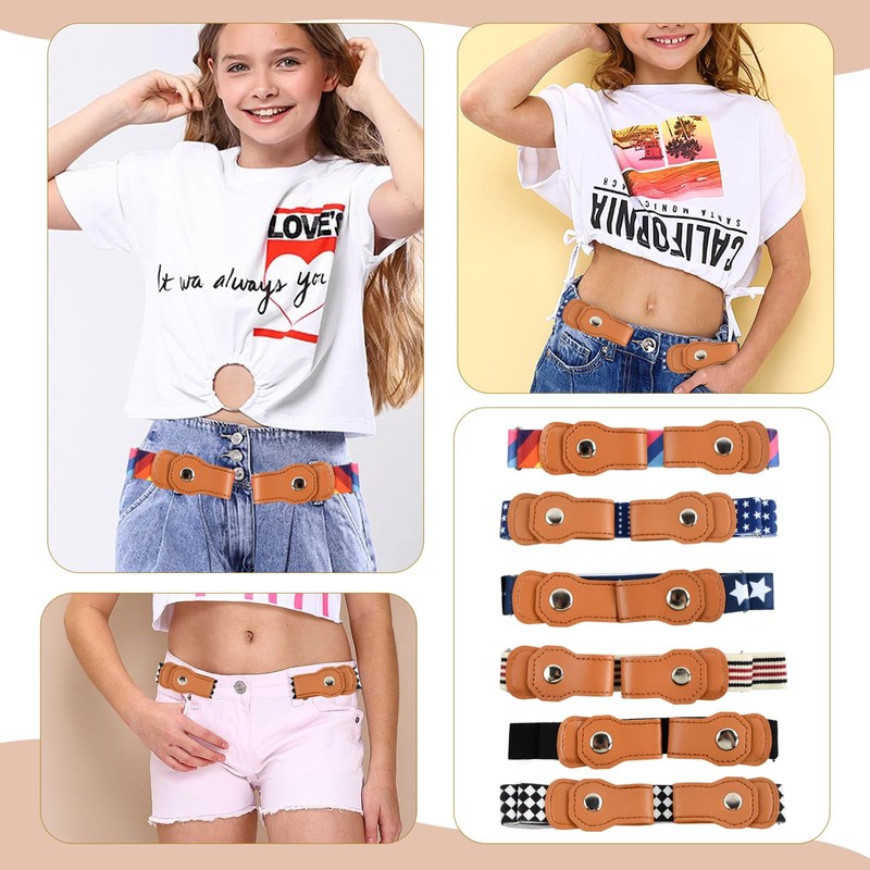 DecorDwell Kinder Stretchgürtel, 6 Stücke Verstellbare Kindergürtel, Ohne Schnalle Kindergürtel,