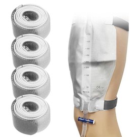 Catheter Leg Bag Strap 26''X 1'' Urine Drainage Bag Straps Leg Urinary Bag Fixation Tapes Anti Slip Irritation Catheter Stabilization Devices with Soft Elastic Fabric Urinary Legband 4 Pack Grey