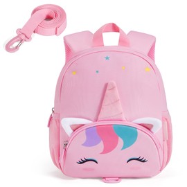 mommore Toddler Backpack for Girls 2-4, 3D Cartoon Mini Kids Backpack, Small Baby Backpack with Toddler Leash, Chest Buckle, Water-Resistant Pre-K School Bag, Unicorn