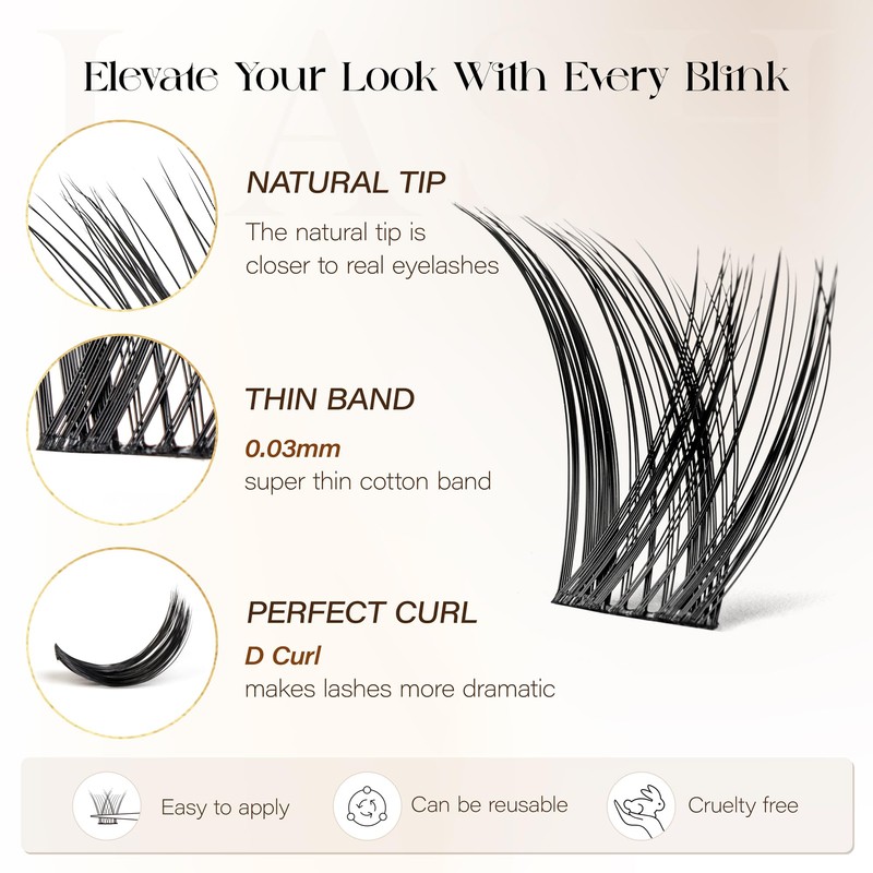 BEFER Lash Clusters, 132 Pcs D Curl Eyelash Clusters Volume