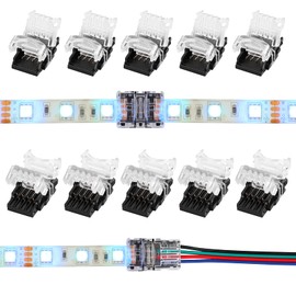 SUPERNIGHT 10 Packs 4 Pin LED Strip Connectors, Led Connectors for Waterproof 0.39in / 10mm RGB 5050 LED Strip Lights, Strip to Strip, Strip to Wire Led Lights Connector Good Connection