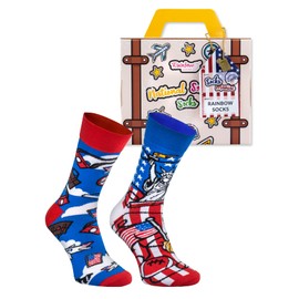 Rainbow Socks – American Socks In A Suitcase – For A Traveller, Tourist, Fan Of The USA – 1 Pair- Size 4-7