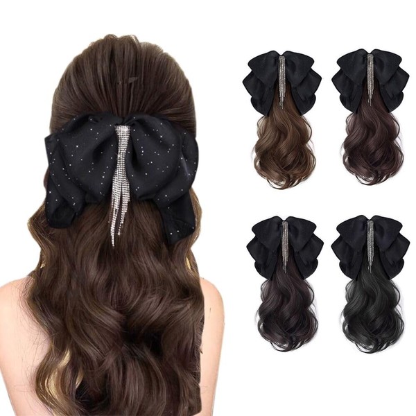 ELECTRO-WEIDEWORLD Ponytail Wig, Ribbon Clip Included, Women's, One-touch Extension, Long,