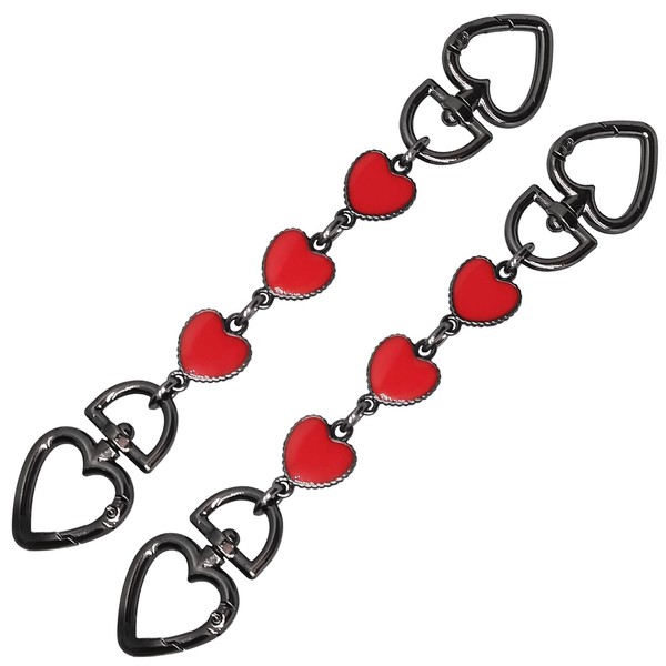 QINGSHENG 2pcs Black Color Purse Strap Extender,Heart-Shaped,165mm/6.5in Length,Ladies Bag Chain