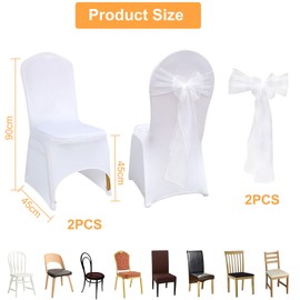 Aweisile Chair Covers, White, Pack of 2 Chair Covers, Wedding, Stretch Chair Cover, Universal, White, Elegant Chair Cover, Wedding, White Chair Covers for Wedding, Banquet and Party