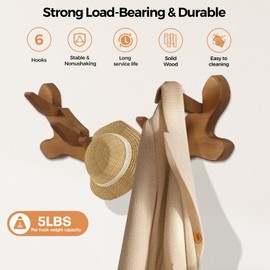 Coat Rack Wall Mount with 5 Flip Down Hooks - Wood Coat Rack Wall Mount for Entryway Bathroom Bedroom, Hanging Wall Hook Rack, Foldable Wooden Wall Mounted Coat Rack for Small Spaces (Charcoal Black)