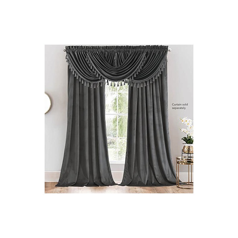 Royal Tradition Heavyweight Velvet Waterfall Valance, Grey (37x57) Single Rod