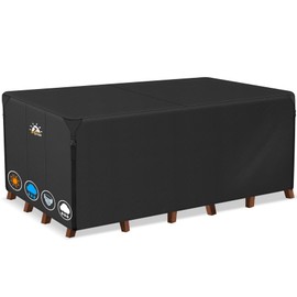 Zettum Patio Furniture Cover Rectangle - 600D Outdoor Table Cover Waterproof & Heavy Duty, Lawn Furniture Set Covers for Outside Rectangular Dining Table and Chairs Seating Combo - 88 x 62 x 28 Inch