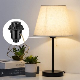 Aolloa UL Listed E26 Light Socket, Threaded Lamp Socket Replacement with Pull Chain Switch Medium Base Lamp Parts with Lamp Shade Ring Ring for Table lamp, Floor lamp, Light Fixture, Black 1-Pack