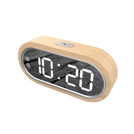 LANRU Beech Wood Digital Clock Dual Alarm Snooze USB Alarm Clock Table Thermometer Electronic LED Wooden Desk Clock 4-Level Brightness for Living Room Office