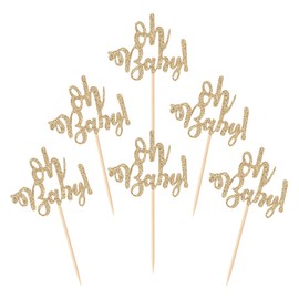 Donoter 36 piezas de adornos para cupcakes de color dorado claro Oh Baby Shower, palillos para cupcakes para revelar el género, baby shower, fiesta de decoración de pasteles