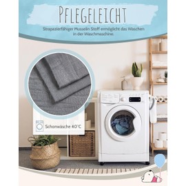 pic Bear Muslin Molleton Cloths 80 x 80 cm – Ultra Soft Multitalents for Baby Everyday Use: Burp Cloth, Comforter & More – 100% Cotton – Pack of 2 (Granite)