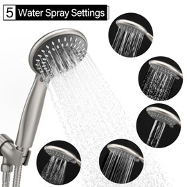 Briout Shower Head with Handheld, 5-Settings Showerhead High Pressure Powerful Water Spray Shower Head Set with 59 Inch Stainless Steel Hose and Bracket, Brushed Nickel