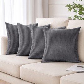 MIULEE Set of 4 Corduroy Cushion Covers Soft Decorative Square Throw Pillow Covers for Cushion Soft Pillowcase Striped Corduroy Cushion Covers Pack of four for Home decor Sofa 18x18inch Dark Grey