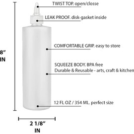 BRIGHTFROM Condiment Squeeze Bottles, 12 OZ Empty Squirt Bottle with Twist Top Cap, Leak Proof - Great for Ketchup, Mustard, Syrup, Sauces, Dressing, Oil, Arts and Crafts, BPA FREE Plastic - 4 PACK