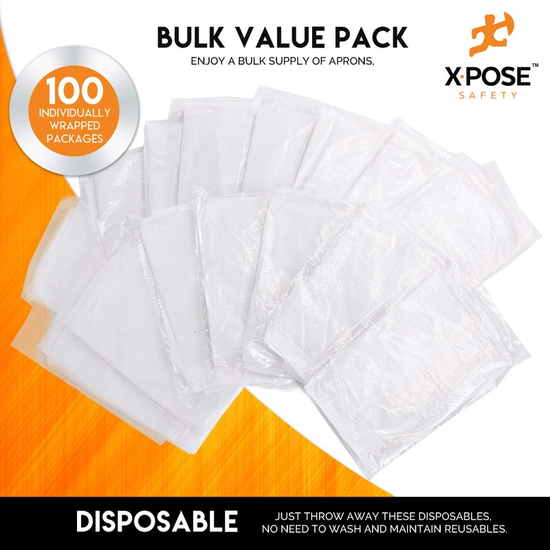 Xpose Safety 100 White Plastic Disposable Aprons for Cooking &