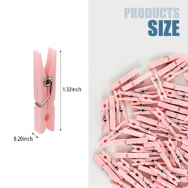 50 PCS 1.32 Inch Pink Clothes Pin Mini Clothespins Plastic Clothespins PinkPins Plastic Clothespins for Clothing Hanging Closepins Photos Pictures Decoration Clip Decorative Crafts Pegs (50, Pink)