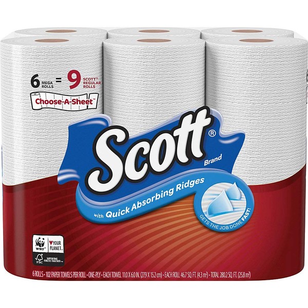 Scott Choose-A-Sheet Paper Towels - 1 Ply - White - Paper - Absorbent, Streak-Free, Quick Drying, Perforated - for Hand - 102-2448 / Carton