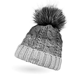 Neverless® Women's Knitted Hat, Lined Fleece Lining, Fur Pom Pom, Faux Fur Winter Hat, Bobble Hat, Cable Knit, Multicoloured Envelope -
