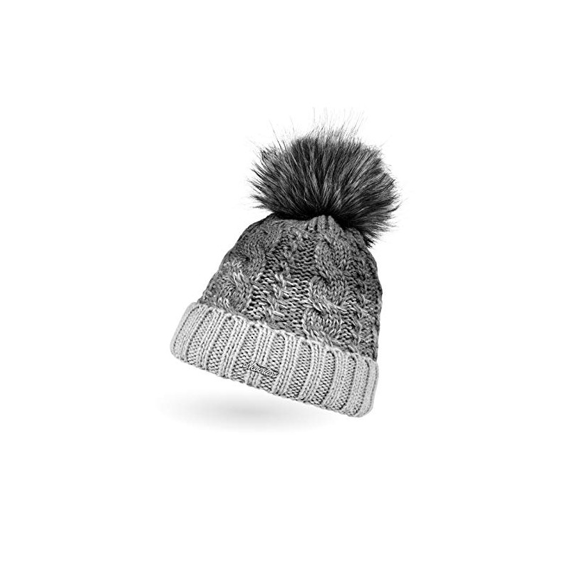 Neverless® Women's Knitted Hat, Lined Fleece Lining, Fur Pom Pom,
