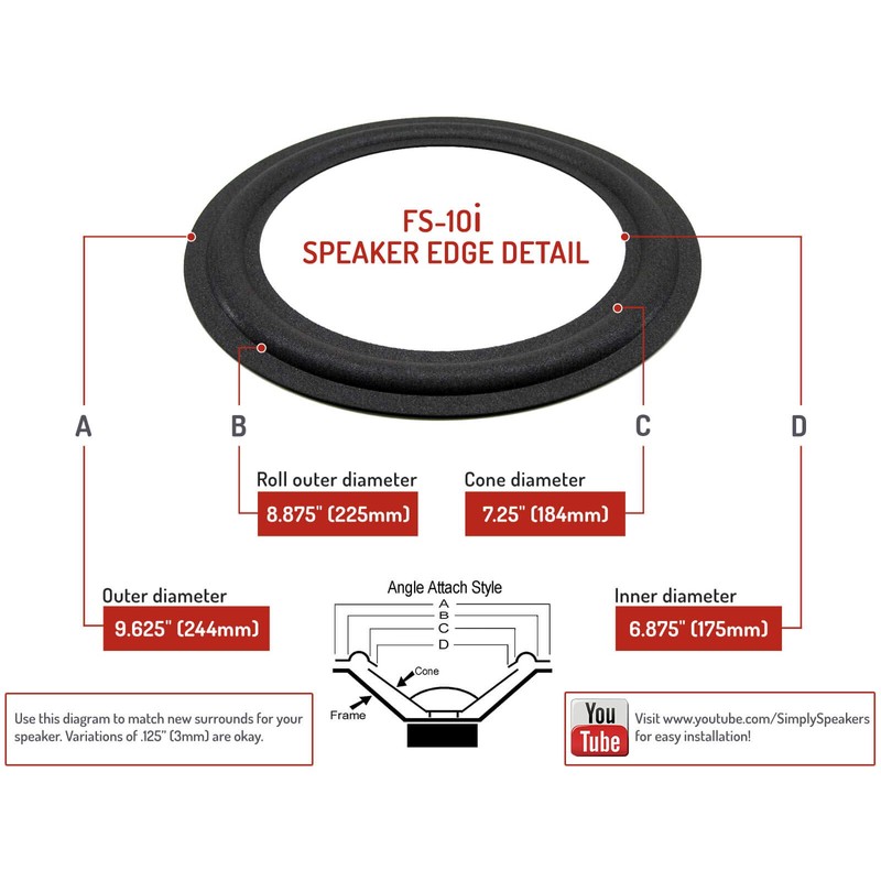 Infinity 10 Inch Foam Speaker Repair Kit FSK-10i (Pair)