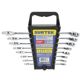 Surtek 1052R Juego de llaves combinadas pulido espejo en pulgadas, 12 puntas, 8 piezas en rack