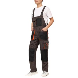 WORK IDEA Mens Work Dungarees Oxford Knee Pockets Durable Canvas, brown