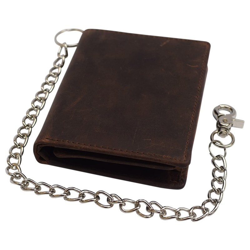 MARSHAL Men's Chain Biker Vintage Leather RFID Blocking European Style