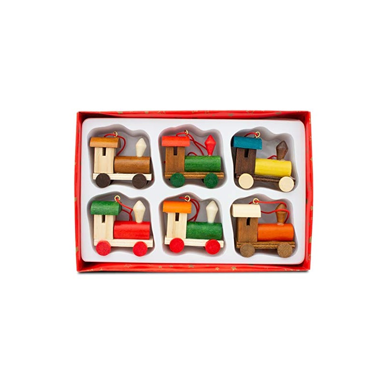 Brubaker Set of 6 Wooden Railway Pendants, Tree Decorations, Locomotives,