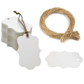 Price Tags, Pack of 100 Mini Price Tags Labels, 5 x 3 cm Price Labels, Hanging Labels, White Tag Labels with 20 Metres Jute Rope for Flea Market, Jewellery, Gift, Hang Tags (100 White)