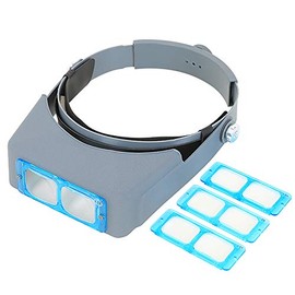 Headband Magnifier Visor Double Lens - Magnifying Visor with 4 Real Glass Optical Lens Plates (1.5X, 2X, 2.5X, 3.5X)