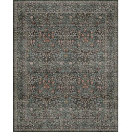 Vintage Dark Green Living Room Rug, 8x10 Washable Area Rugs for Bedroom, Dining Room Rugs Kitchen Table Rugs for Under Table, Oriental Low Pile Stain Resistant Non-Slip Large Rug (8x10 Dark Green)