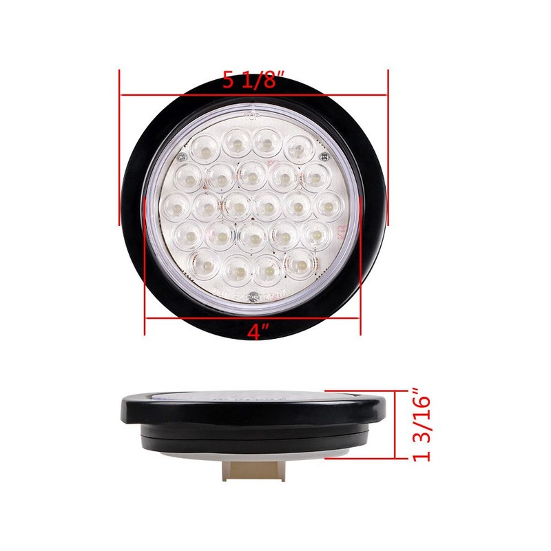 2pcs Clear Lens 4" Round 24-LED Back Up Reverse Tail