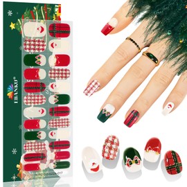 EBANKU 24PCS Christmas Semi-Cured Gel Nail Strips, Santa Claus Adhesive Gel Nail Art Sticker, Waterproof Gel Nail Wrap Stickers with Nail File and Stick