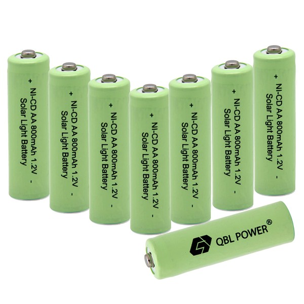 QBLPOWER Ni-CD AA 800mAh 1.2V Rechargeable Battery for Solar Outdoor Lights Lamp Garden Yard Lawn(8 Pieces)