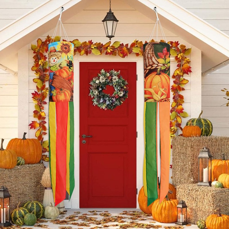 THQZLH 2 Pack Fall Windsocks Outdoor - Heavy Duty Thanksgiving