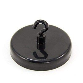 FIRST4MAGNETS Ferrite Black Painted Clamping Magnet with M4 Hook for Hanging, Holding or Displaying Items - 57mm Dia - 25kg Pull