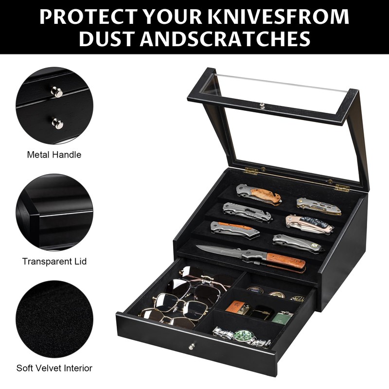 Emfogo Pocket Knife Display Case, Large Knife Collection Box for