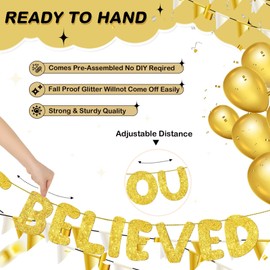 Fulmoon Pre Strung She Believed She Could So She Did Banner Glitter Congratulations Banner Graduation Bunting Banner Graduation Party Decorations Congrats Grad Photo Backdrop for School (Gold)